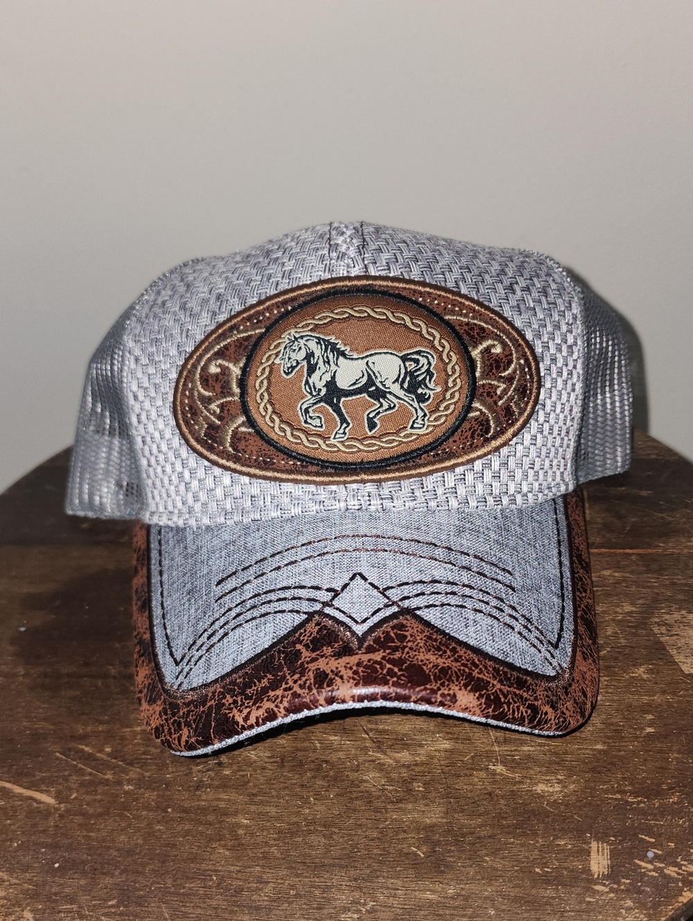 Western Gray Brown Horse Patch Cap Hat Cowboy Cowgirl